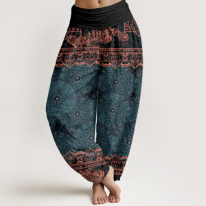 Buddha Stones Elegant Mandala Flowers Design Women's Elastic Waist Harem Pants - DarkCyan - US22，UK/AU26，EU54 (6XL) - image 1