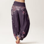 Buddha Stones Casual Red Peony Flower Vine Design Women's Elastic Waist Harem Pants - image 10