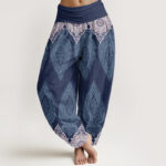 Buddha Stones Casual Feather Flower Design Women's Elastic Waist Harem Pants - MediumPurple - US22，UK/AU26，EU54 (6XL) - image 8