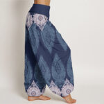 Buddha Stones Casual Feather Flower Design Women's Elastic Waist Harem Pants - image 9