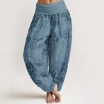 Buddha Stones Casual Flower Leaves Design Women's Elastic Waist Harem Pants - SkyBlue - US22，UK/AU26，EU54 (6XL) - image 1