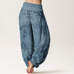 Buddha Stones Casual Flower Leaves Design Women's Elastic Waist Harem Pants - image 3