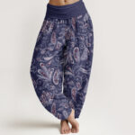Buddha Stones Casual Flower Petals Design Women's Elastic Waist Harem Pants - SlateBlue - US22，UK/AU26，EU54 (6XL) - image 5