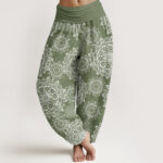 Buddha Stones Casual White Mandala Flower Design Women's Elastic Waist Harem Pants - DarkSeaGreen - US22，UK/AU26，EU54 (6XL) - image 1