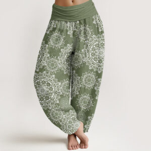 Buddha Stones Casual White Mandala Flower Design Women's Elastic Waist Harem Pants - DarkSeaGreen - US22，UK/AU26，EU54 (6XL) - image 1