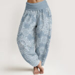 Buddha Stones Casual White Mandala Flower Design Women's Elastic Waist Harem Pants - LightBlue - US22，UK/AU26，EU54 (6XL) - image 5