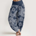 Buddha Stones Casual White Mandala Flower Design Women's Elastic Waist Harem Pants - SteelBlue - US22，UK/AU26，EU54 (6XL) - image 8