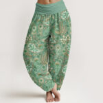 Buddha Stones Cashew Flower Peacock Sunflower Design Women's Elastic Waist Harem Pants - MediumAquamarine - US22，UK/AU26，EU54 (6XL) - image 5