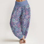 Buddha Stones Cashew Flower Peacock Sunflower Design Women's Elastic Waist Harem Pants - CornflowerBlue - US22，UK/AU26，EU54 (6XL) - image 8