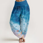 Buddha Stones Vast Ocean Pattern Women's Elastic Waist Harem Pants - SteelBlue - US22，UK/AU26，EU54 (6XL) - image 5