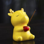 Buddha Stones Cute Deer Holder Healing Ceramic Incense Burner Desk Decoration Incense Burner & Tea Pet BS Yellow Deer 6.1*5.7*8.7cm