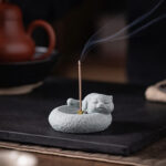Buddha Stones Cute Lazy Standing Cat Healing Incense Burner Desk Decoration Incense Burner BS 14