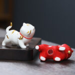 Buddha Stones Mini Cute Tiger Tea Pet Ceramic Home Desk Figurine Decoration Decorations BS 8