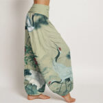 Buddha Stones Casual Red-crowned Crane Pine Tree Mountain Women's Elastic Waist Harem Pants - image 6