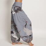 Buddha Stones Casual Red-crowned Crane Pine Tree Mountain Women's Elastic Waist Harem Pants - image 9