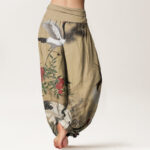 Buddha Stones Casual Red-crowned Crane Pine Tree Mountain Women's Elastic Waist Harem Pants - image 3