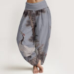 Buddha Stones Casual Red-crowned Crane Pine Tree Mountain Women's Elastic Waist Harem Pants - LightSteelBlue - US22，UK/AU26，EU54 (6XL) - image 8