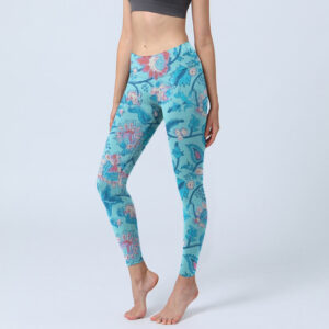 Buddha Stones Blue Red Flowers Leaves Print Gym Leggings Women's Yoga Pants - SkyBlue - US18，UK/AU22，EU50 (4XL) - image 1