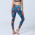 Buddha Stones Steel Blue Red Tulips Flowers Leaves Print Gym Leggings Women's Yoga Pants - image 5