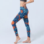Buddha Stones Steel Blue Red Tulips Flowers Leaves Print Gym Leggings Women's Yoga Pants - image 3