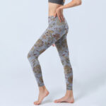 Buddha Stones Grey Green Leaves Flowers Print Gym Leggings Women's Yoga Pants - image 3