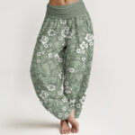 Buddha Stones Small Flowers Intertwining Branches Women's Elastic Waist Harem Pants - DarkSeaGreen - US22，UK/AU26，EU54 (6XL) - image 1