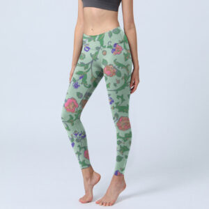 Buddha Stones Green Red Roses Green Leaves Print Gym Leggings Women's Yoga Pants - DarkSeaGreen - US18，UK/AU22，EU50 (4XL) - image 1