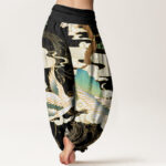 Buddha Stones Flying Cranes Auspicious Clouds Tree women's Elastic Waist Harem Pants - image 3