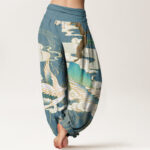 Buddha Stones Flying Cranes Auspicious Clouds Tree women's Elastic Waist Harem Pants - image 10