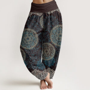 Buddha Stones Mandala Pattern Leaves Women's Elastic Waist Harem Pants - Brown - US22，UK/AU26，EU54 (6XL) - image 1