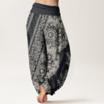 Buddha Stones Mandala Pattern Parallel Flowers Women's Elastic Waist Harem Pants - image 3