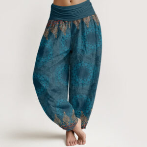 Buddha Stones Triangular Mandala Patterns Women's Elastic Waist Harem Pants - DarkCyan - US22，UK/AU26，EU54 (6XL) - image 1
