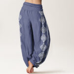 Buddha Stones Mandala Om Mani Padme Hum Women's Elastic Waist Harem Pants - image 3