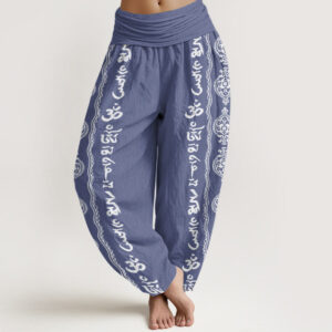 Buddha Stones Mandala Om Mani Padme Hum Women's Elastic Waist Harem Pants - SteelBlue - US22，UK/AU26，EU54 (6XL) - image 1
