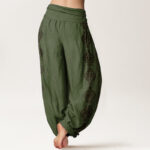 Buddha Stones Mandala Om Mani Padme Hum Women's Elastic Waist Harem Pants - image 7