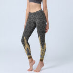 Buddha Stones Dark Gray Geometric Gold Feather Print Gym Leggings Women's Yoga Pants - DimGray - US18，UK/AU22，EU50 (4XL) - image 1