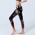 Buddha Stones Black Colorful Flowers Print Gym Leggings Women's Yoga Pants - image 3