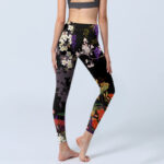 Buddha Stones Black Colorful Flowers Print Gym Leggings Women's Yoga Pants - image 5