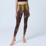 Buddha Stones Reddish-brown Cashew Flower Vines Print Gym Leggings Women's Yoga Pants - image 6