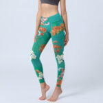 Buddha Stones Green Orange Beige Floral Print Gym Leggings Women's Yoga Pants - Turquoise - US18，UK/AU22，EU50 (4XL) - image 1