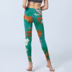 Buddha Stones Green Orange Beige Floral Print Gym Leggings Women's Yoga Pants - image 7