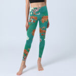 Buddha Stones Green Orange Beige Floral Print Gym Leggings Women's Yoga Pants - image 6