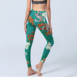 Buddha Stones Green Orange Beige Floral Print Gym Leggings Women's Yoga Pants - image 5