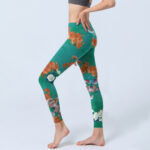 Buddha Stones Green Orange Beige Floral Print Gym Leggings Women's Yoga Pants - image 3