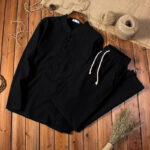 Buddha Stones Pure Color Cotton Linen Long Sleeve Top Pants Clothing Men's Set - Black - US/UK/AU46，EU56 (5XL) - image 10