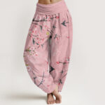 Buddha Stones Peach Blossoms Flying Geese Pattern Women's Elastic Waist Harem Pants - Pink - US22，UK/AU26，EU54 (6XL) - image 5