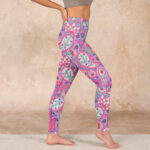 Buddha Stones Purple Pink Cashew Flower Sunflower Print Gym Fitness Leggings Women's Yoga Pants - image 17
