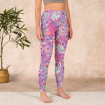 Buddha Stones Purple Pink Cashew Flower Sunflower Print Gym Fitness Leggings Women's Yoga Pants - image 4