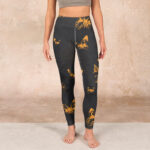 Buddha Stones Dark Grey Butterflies Peony Flowers Print Gym Leggings Women's Yoga Pants - image 2