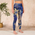 Buddha Stones Blue Koi Fish Auspicious Clouds Print Gym Leggings Women's Yoga Pants - image 4